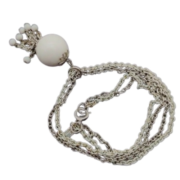 Emmons White & Silver Tasseled Sno-Ball Choker Necklace - Picture 9 of 14